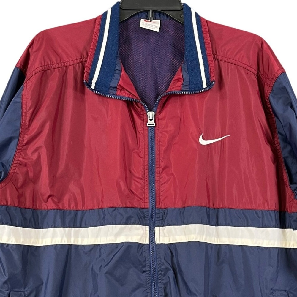 Vintage 90s Nike Windbreaker Mens XL Burgundy Navy Colorblock Big Swoosh Track